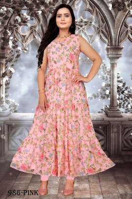 GEORGETTE GOWN WITH DIGITAL PRINT