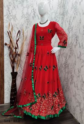 GEORGETTE GOWN WITH EMBROIDERY